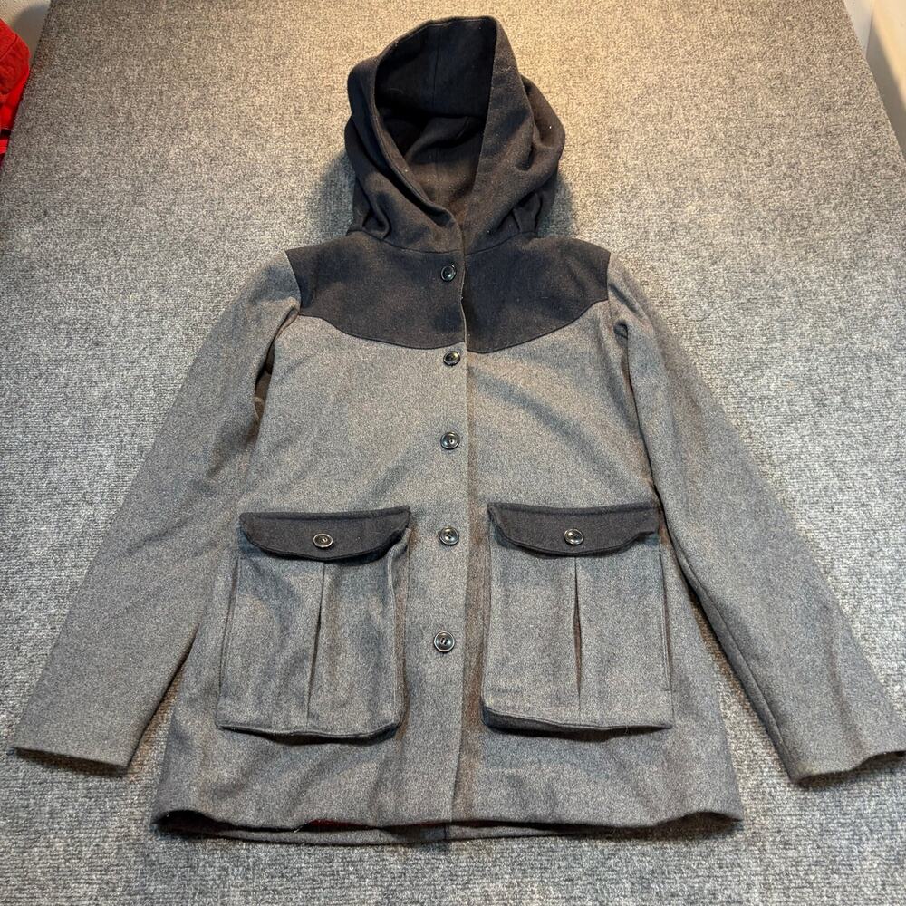Bridge and Burn Jacket Womens Small Gray Wool Blend Hooded Coat Parka Mid length